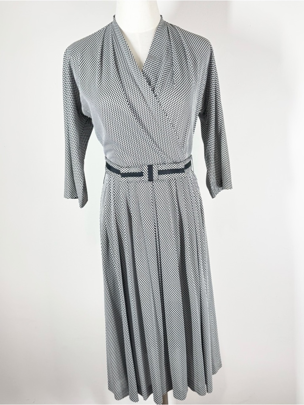 Vintage Mirco Check Print Midi Day Dress Size S 50s 60s Pin Up Retro Alternative